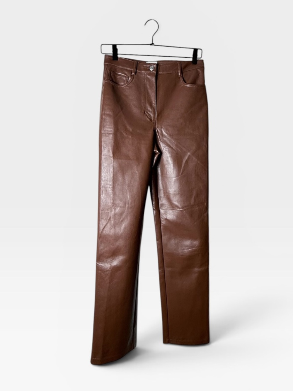 Aritzia Wilfred Melina Pant Size 4 Faux Leather Cognac Straight Leg (I)